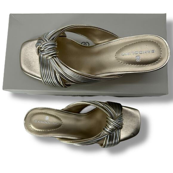 NEW Bandolino Sandals Size 7 Metallic Gold Wedge Slip On Knotted Square Toe Y2K - Picture 6 of 12